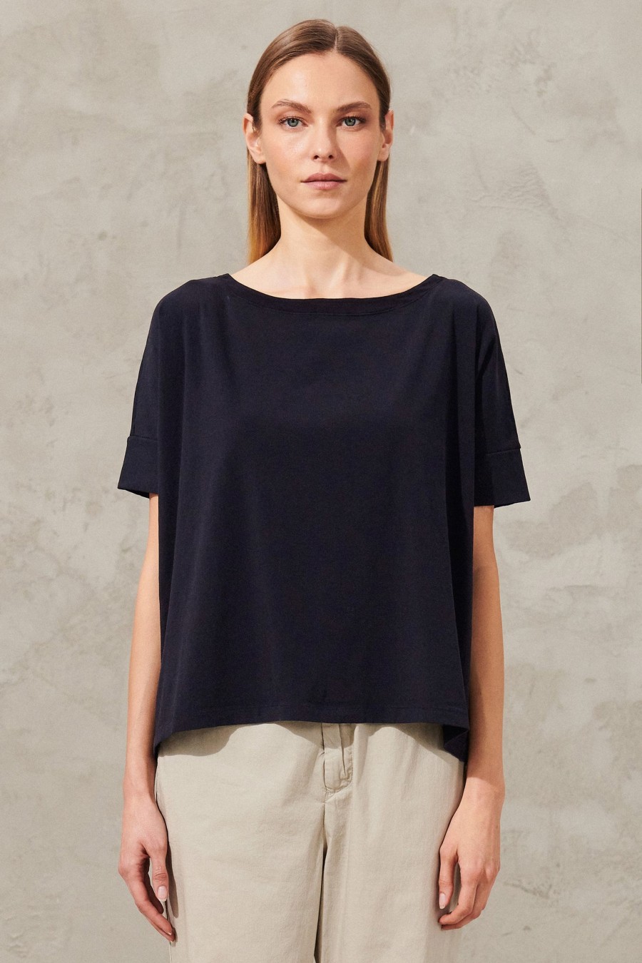 Donna - Primavera Estate Transit | T-Shirt Oversize In Jersey Di Cotone Stretch Con Scollo A Barchetta