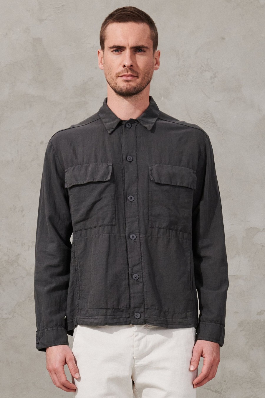 Uomo - Primavera Estate Transit | Overshirt In Twill Di Lino Cotone Con Inserti In Maglia Di Cotone